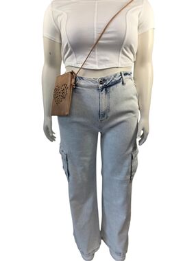 Risen Light Wash Cargo Jeans 1XL NWT Wide Leg Y2K High Rise Denim